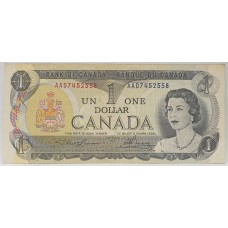 CANADA 1973 . ONE 1 DOLLAR BANKNOTE . LAWSON / BOUEY . FIRST PREFIX LETTERS 